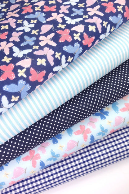Fabric Bundles Fat Quarters Polycotton Material Butterflies Blue Gingham Spots Children Craft - Home - Crafts