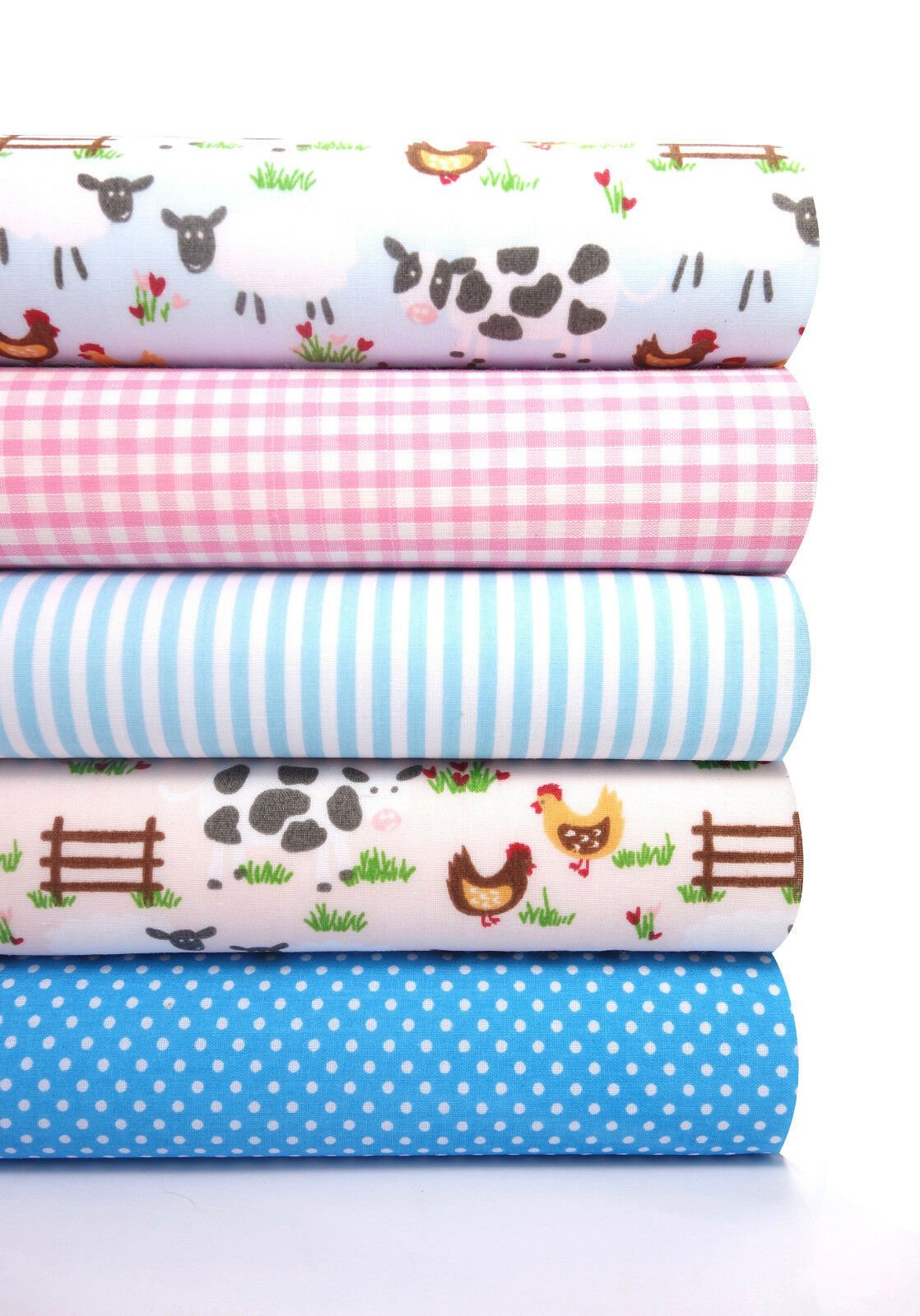 Fabric Bundles Fat Quarters Polycotton Material Farmyard Pink Blue Gingham Children Craft - Home - Crafts
