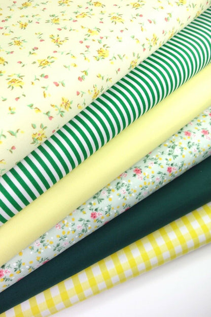 Fabric Bundles Fat Quarters Polycotton Material Florals Gingham Craft - YELLOW GREEN - Home - Crafts