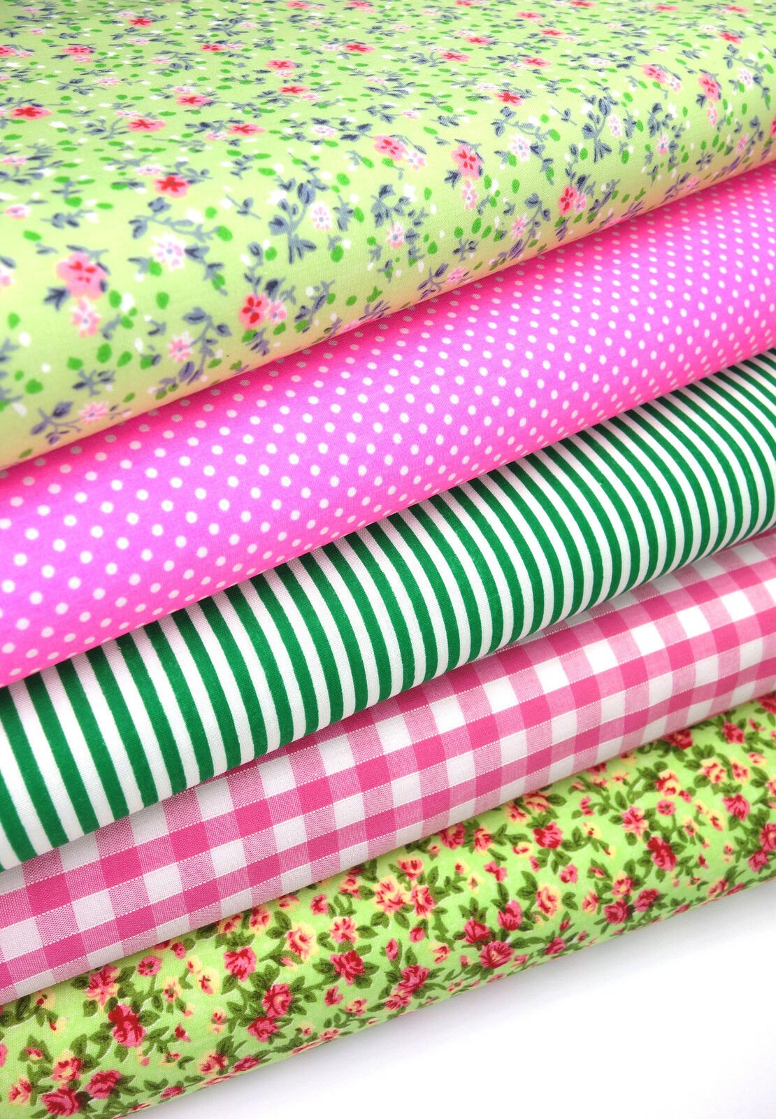 Fabric Bundles Fat Quarters Polycotton Material Florals Gingham Spots Craft - PINK LIME - Home - Crafts