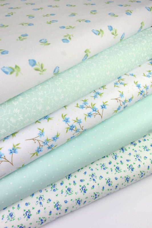 Fabric Bundles Fat Quarters Polycotton Material Florals Spots Craft - AQUA - Home - Crafts