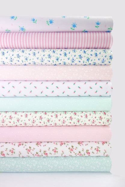 Fabric Bundles Fat Quarters Polycotton Material Florals Spots Stripes Craft - AQUA PINK - Home - Crafts