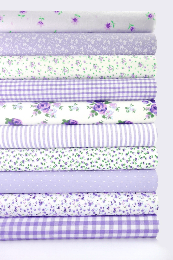 Fabric Bundles Fat Quarters Polycotton Material Flowers Gingham Spots Craft - LILAC - Home - Crafts