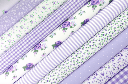 Fabric Bundles Fat Quarters Polycotton Material Flowers Gingham Spots Craft - LILAC - Home - Crafts