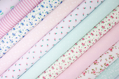 Fabric Bundles Fat Quarters Polycotton Material Flowers Stripes Spots Craft - PINK TURQUOISE - Home - Crafts