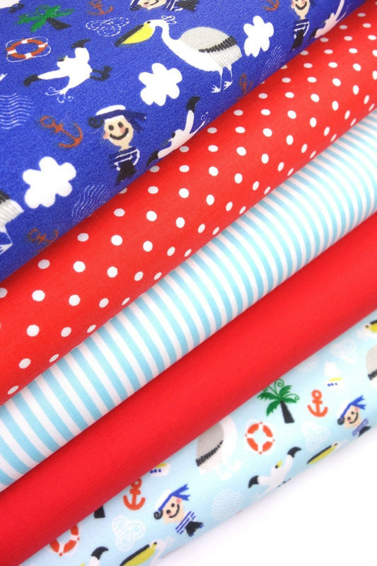 Fabric Bundles Fat Quarters Polycotton Material Pirates Spots Stripes Children Craft - Home - Crafts