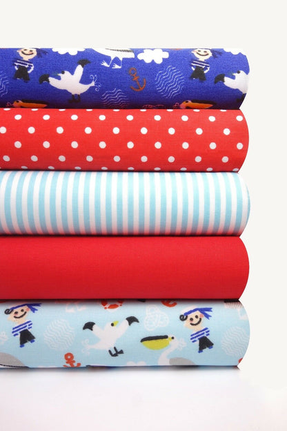 Fabric Bundles Fat Quarters Polycotton Material Pirates Spots Stripes Children Craft - Home - Crafts
