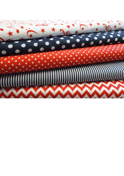 Fabric Bundles Fat Quarters Polycotton Material Red Navy Geometrics Musical Children Craft - Home - Crafts