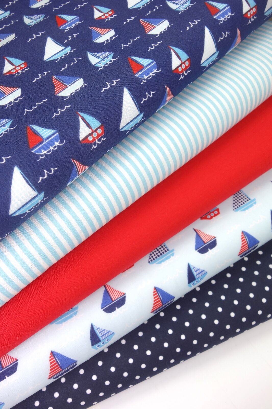 Fabric Bundles Fat Quarters Polycotton Material Sailing Boats Spots Plain Children Craft - Home - Crafts