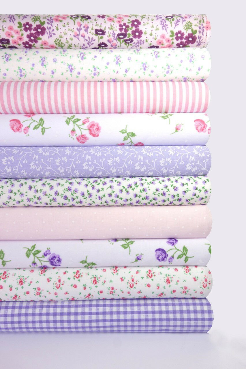 Fabric Bundles Fat Quarters Polycotton Material Vintage Florals Gingham Craft - Lilac Pink - Home - Crafts