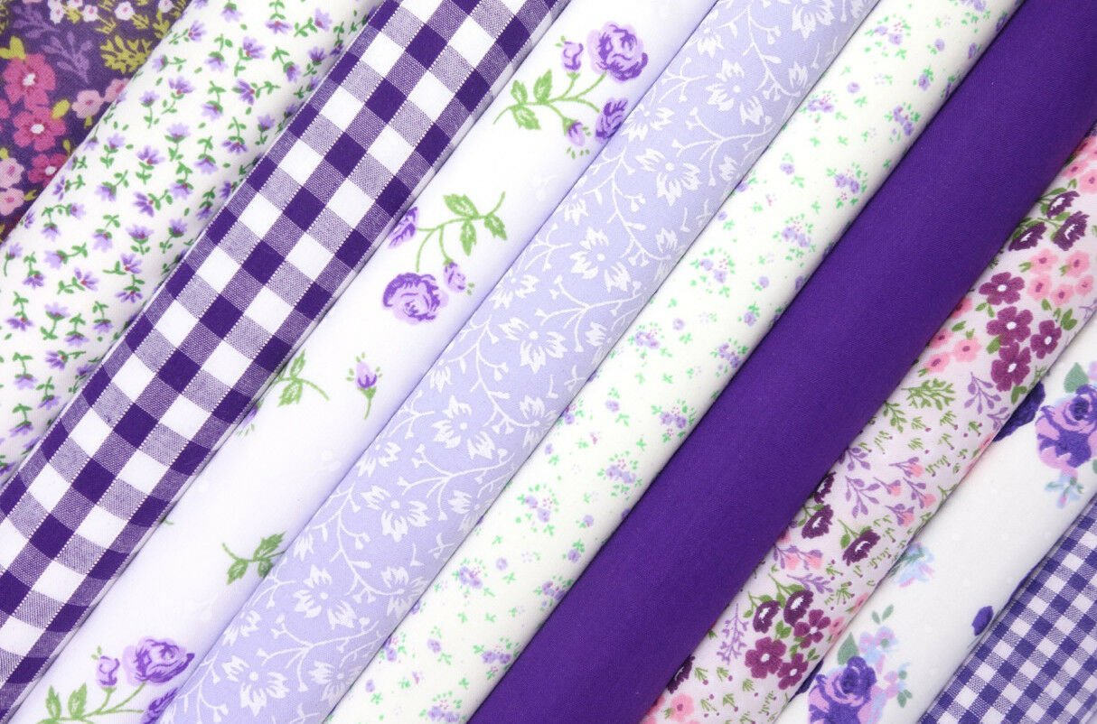 Fabric Bundles Fat Quarters Polycotton Material Vintage Florals Gingham Craft - Lilac Purple - Home - Crafts