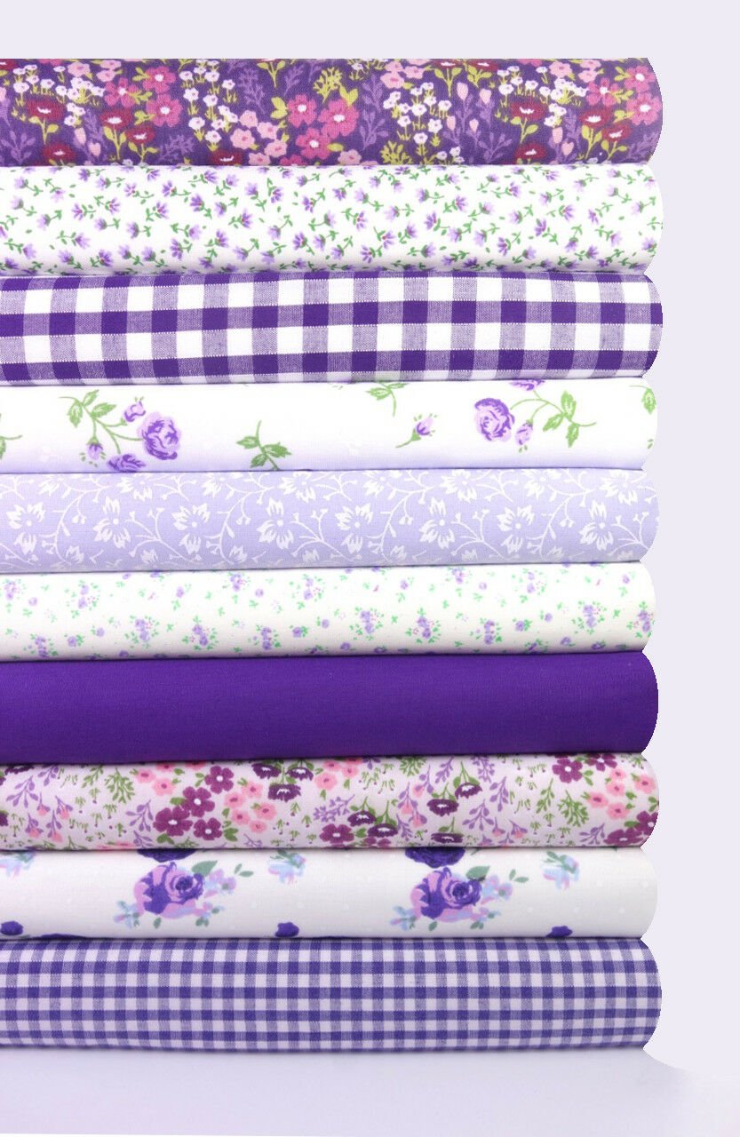 Fabric Bundles Fat Quarters Polycotton Material Vintage Florals Gingham Craft - Lilac Purple - Home - Crafts