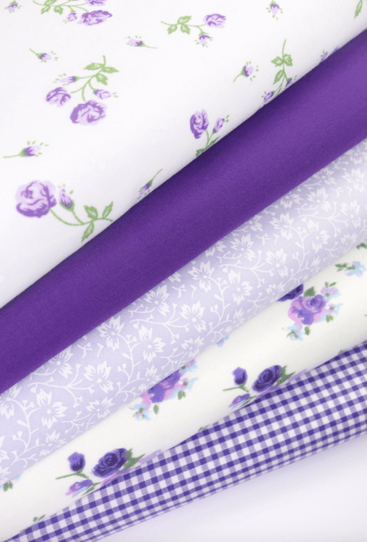 Fabric Bundles Fat Quarters Polycotton Material Vintage Florals Gingham Craft - Purple - Home - Crafts