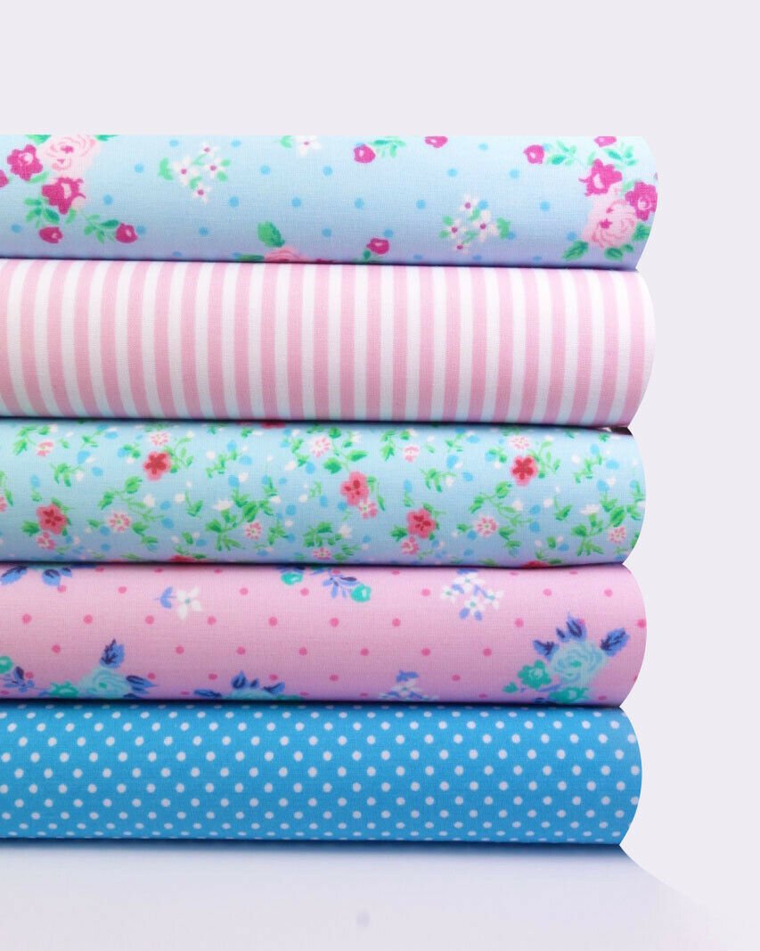Fabric Bundles Fat Quarters Polycotton Material Vintage Florals Spots Craft - Blue Pink - Home - Crafts