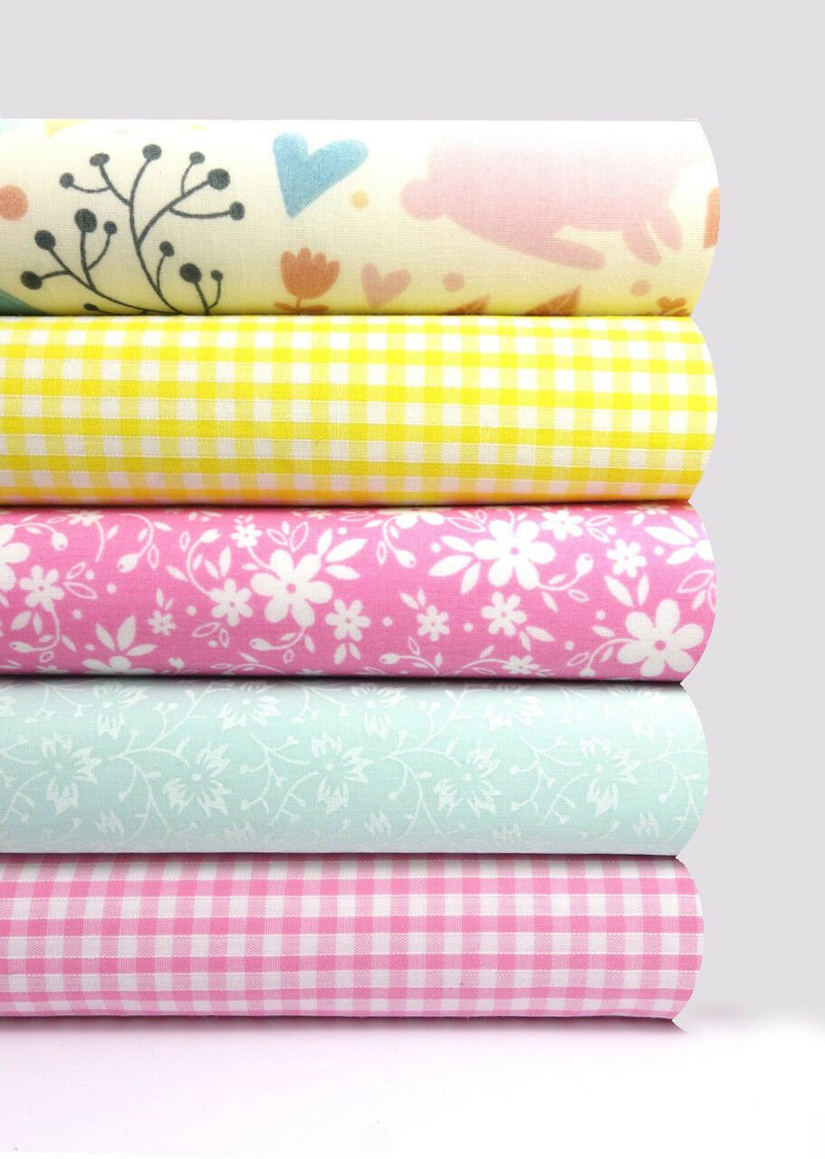 Fabric Bundles Fat Quarters Polycotton Material Woodland Bunnies Gingham Florals Children Craft - Home - Crafts