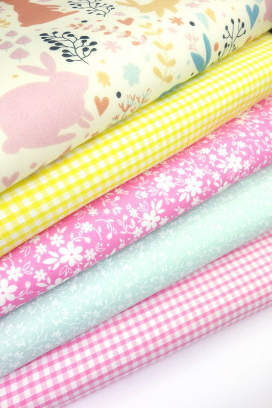 Fabric Bundles Fat Quarters Polycotton Material Woodland Bunnies Gingham Florals Children Craft - Home - Crafts