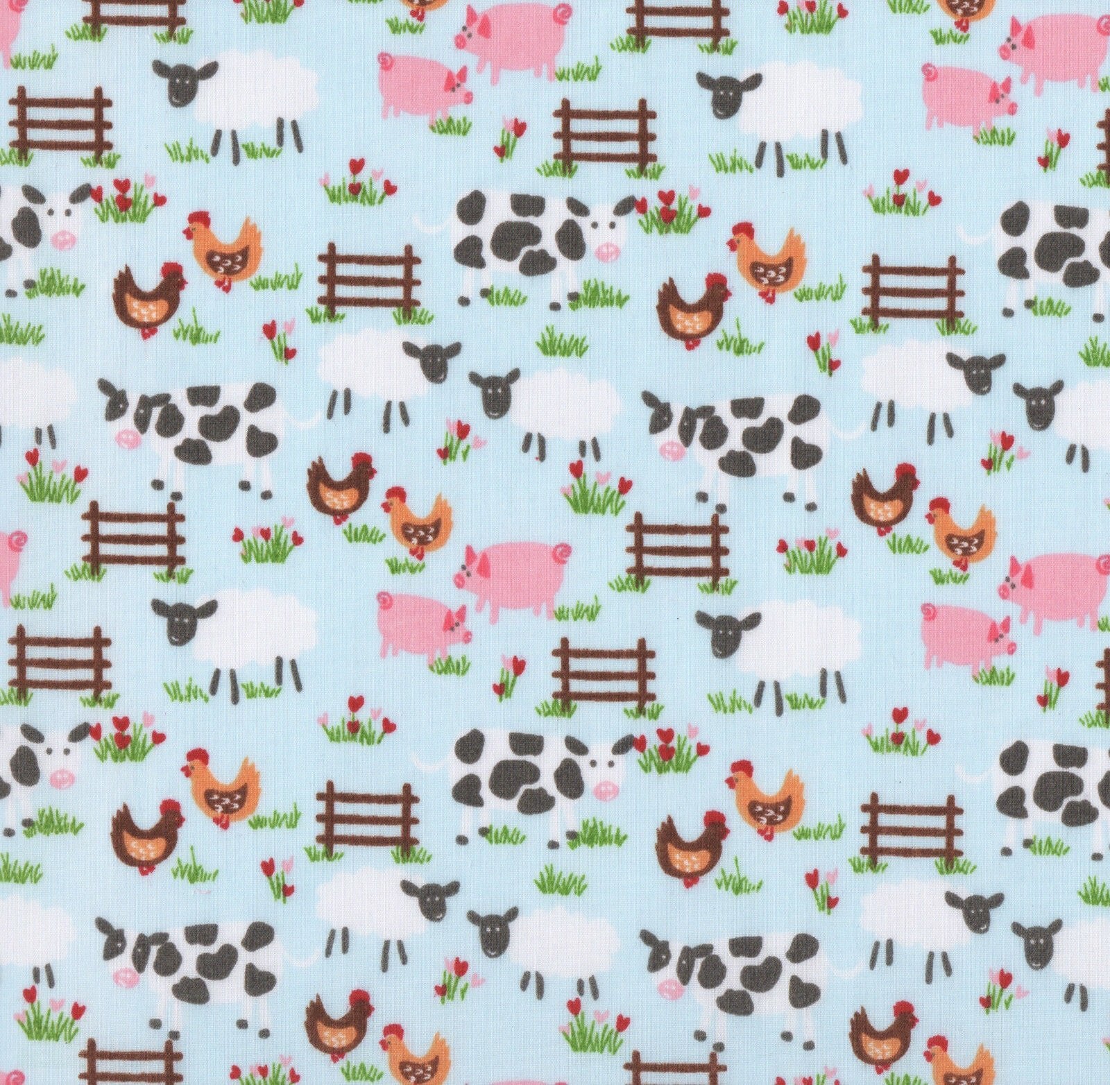Farmyard Blue Polycotton Children Fabric Choose Size - Home - Crafts