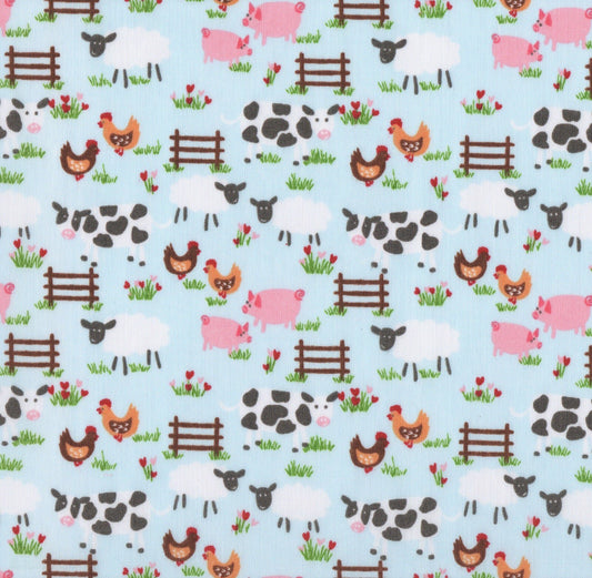 Farmyard Blue Polycotton Children Fabric Choose Size - Home - Crafts