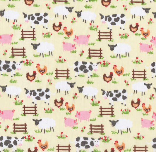 Farmyard Cream Polycotton Children Fabric Choose Size - Home - Crafts