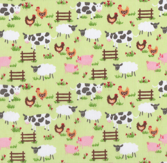 Farmyard Green Polycotton Children Fabric Choose Size - Home - Crafts
