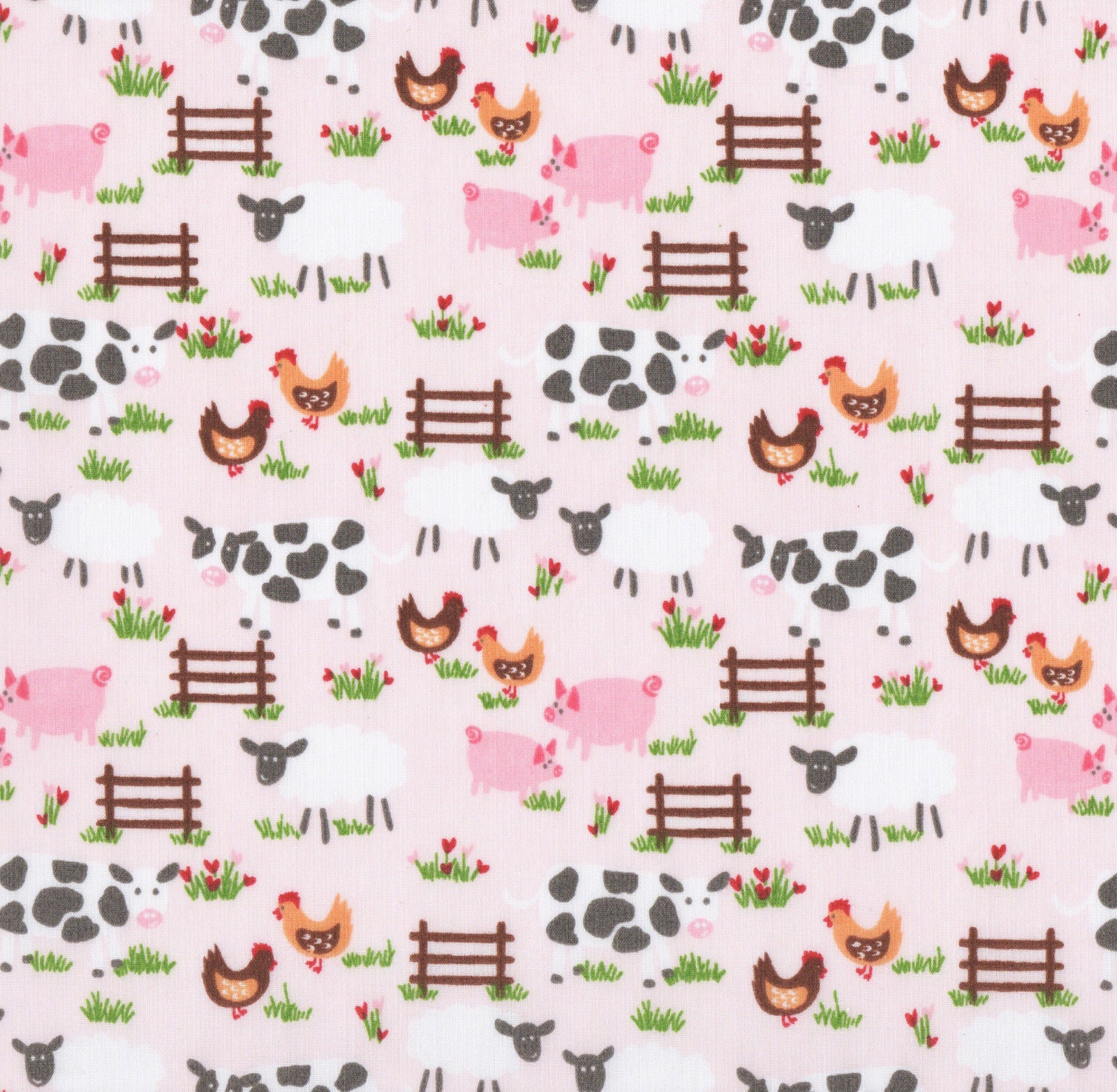 Farmyard Pink Polycotton Children Fabric Choose Size - Home - Crafts