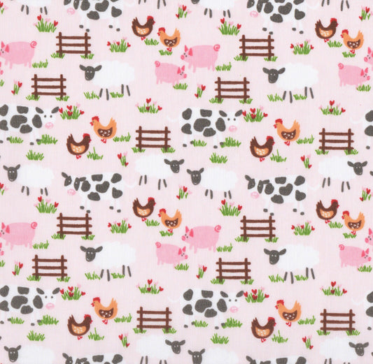 Farmyard Pink Polycotton Children Fabric Choose Size - Home - Crafts