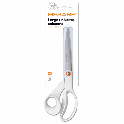 Fiskars White Scissor 24cm General Purpose Sharp Blade For Cutting Paper Fabric Sewing Accessory