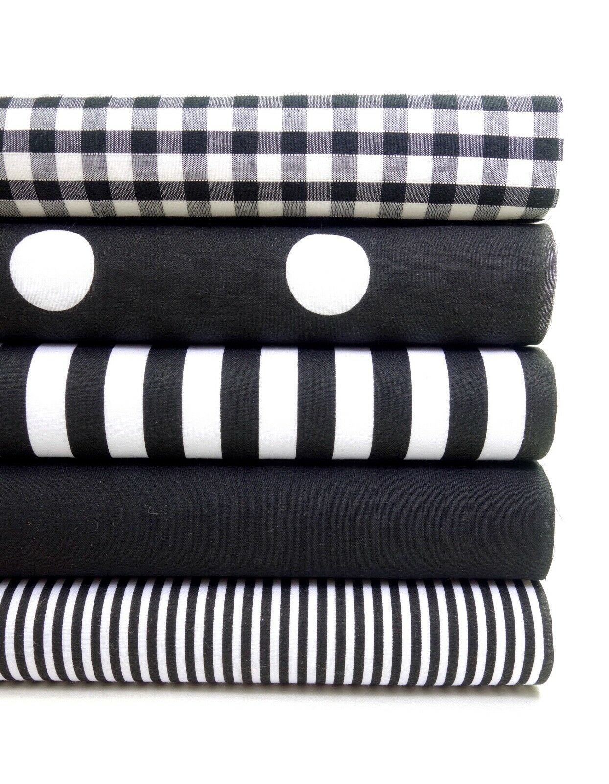 Geometric Fabric Bundles Fat Quarters Polycotton Material Gingham Spots Craft - BLACK - Home - Crafts