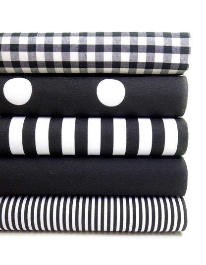 Geometric Fabric Bundles Fat Quarters Polycotton Material Gingham Spots Craft - BLACK - Home - Crafts
