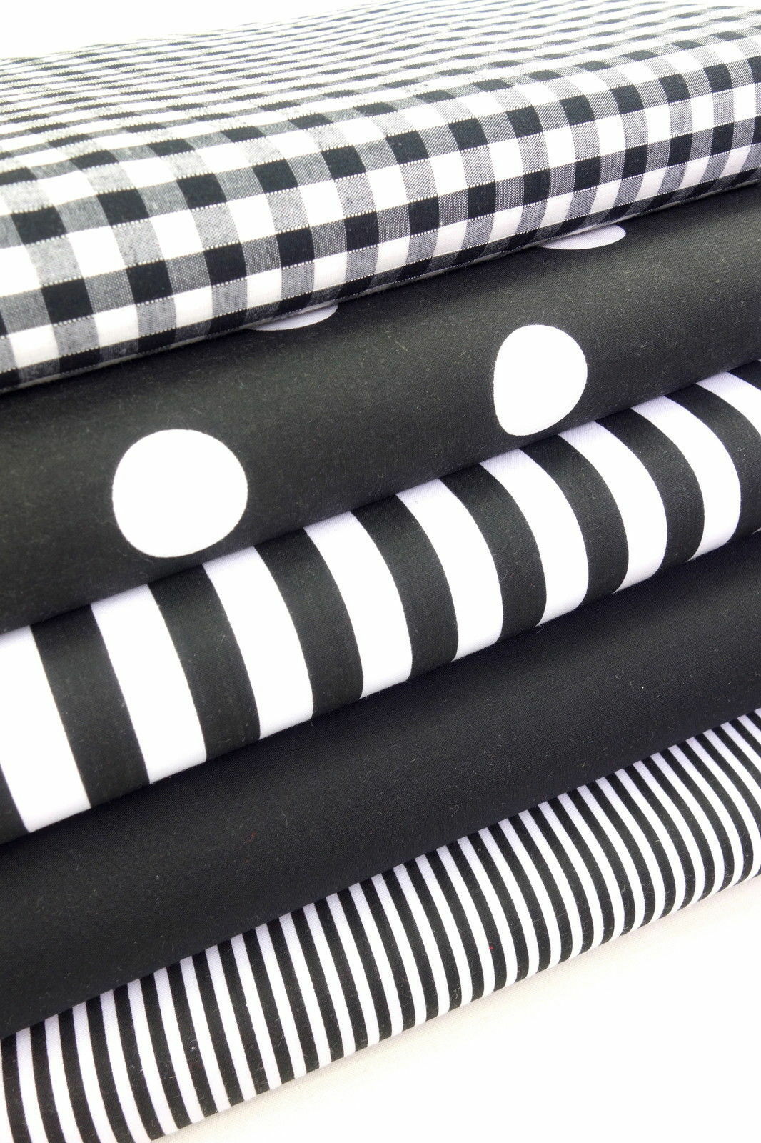 Geometric Fabric Bundles Fat Quarters Polycotton Material Gingham Spots Craft - BLACK - Home - Crafts