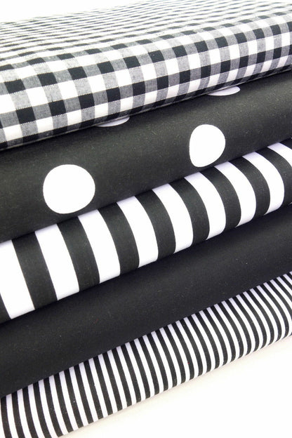Geometric Fabric Bundles Fat Quarters Polycotton Material Gingham Spots Craft - BLACK - Home - Crafts