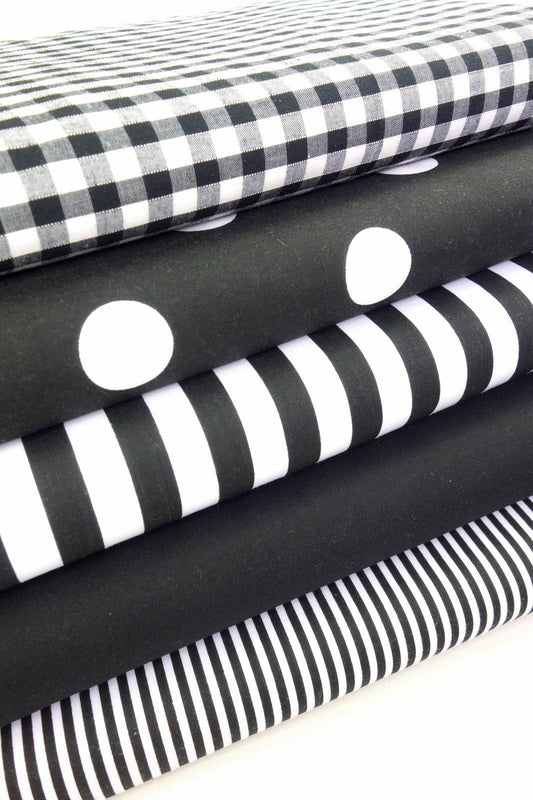 Geometric Fabric Bundles Fat Quarters Polycotton Material Gingham Spots Craft - BLACK - Home - Crafts