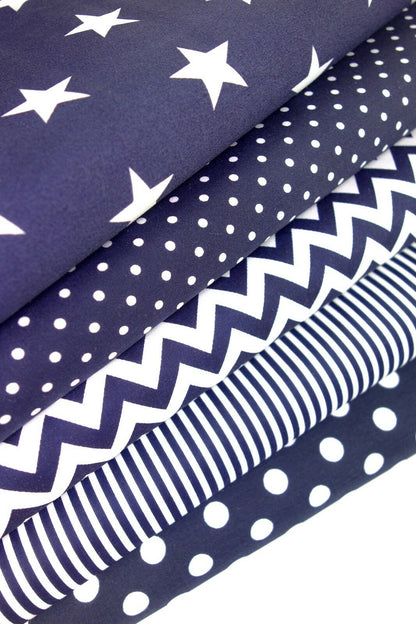 Geometric Fabric Bundles Fat Quarters Polycotton Material Stars Spots Craft - NAVY - Home - Crafts