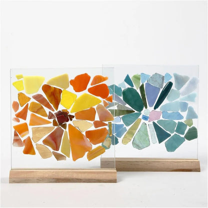 Glass Plate with Wooden Holder Smooth Edges Perfect Handmade Gift Trophy