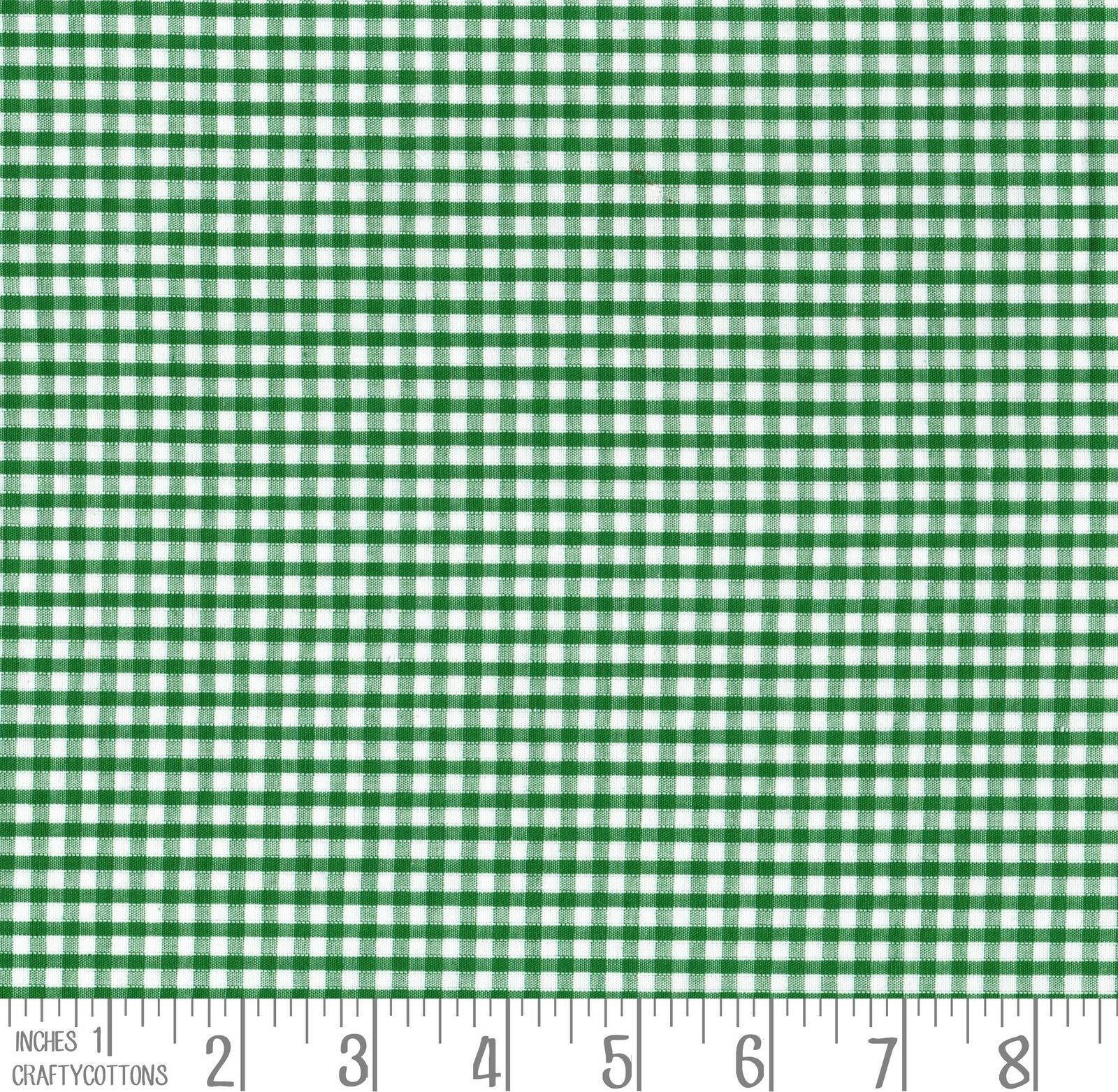 Green Gingham Polycotton 1/8" Checked Fabric Select Size 112cm Wide - Home - Crafts