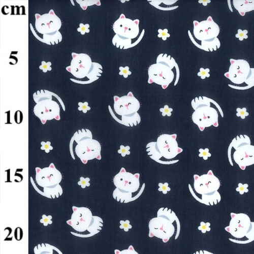 Happy Cats Navy Polycotton Children Fabric - Home - Crafts