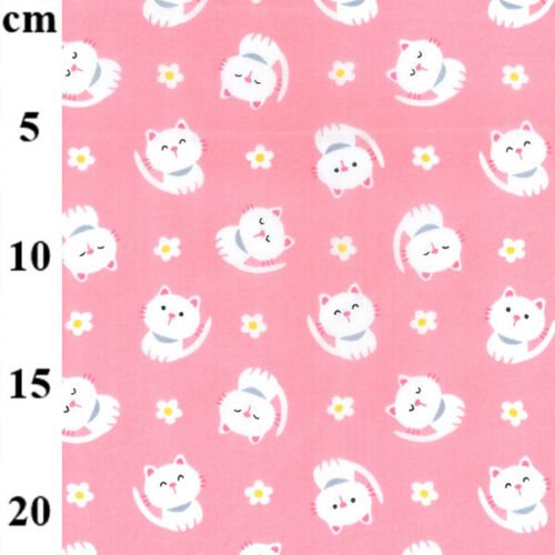 Happy Cats Pink Polycotton Children Fabric
