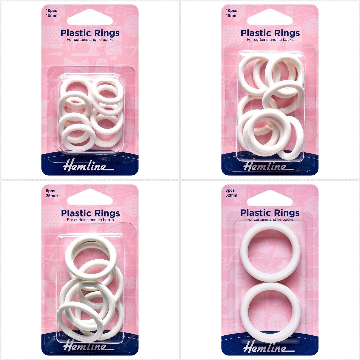 Hemline Plastic White Curtain Rings Assortment Macramé Crafts - Select Size - Home - Crafts
