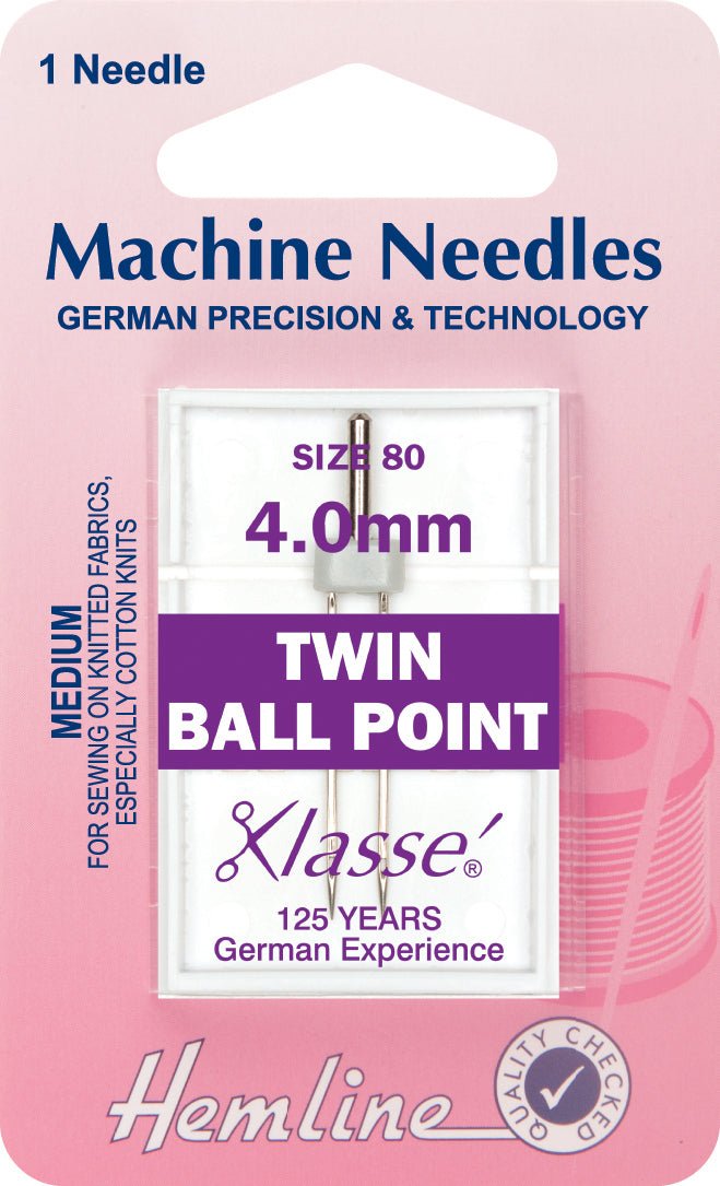Hemline Sewing Machine Needles Ball Point Twin - 4.0mm - Home - Crafts