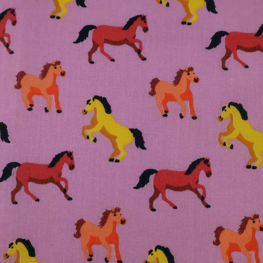 Horses Lilac Polycotton Children Fabric Sold By Half Metre