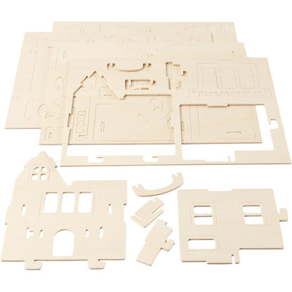 House with Balcony Plywood 3D Construction Kit Toys Children Decoration Crafts 15.8x17.5x19.5 cm - House With Balcony - Home - Crafts