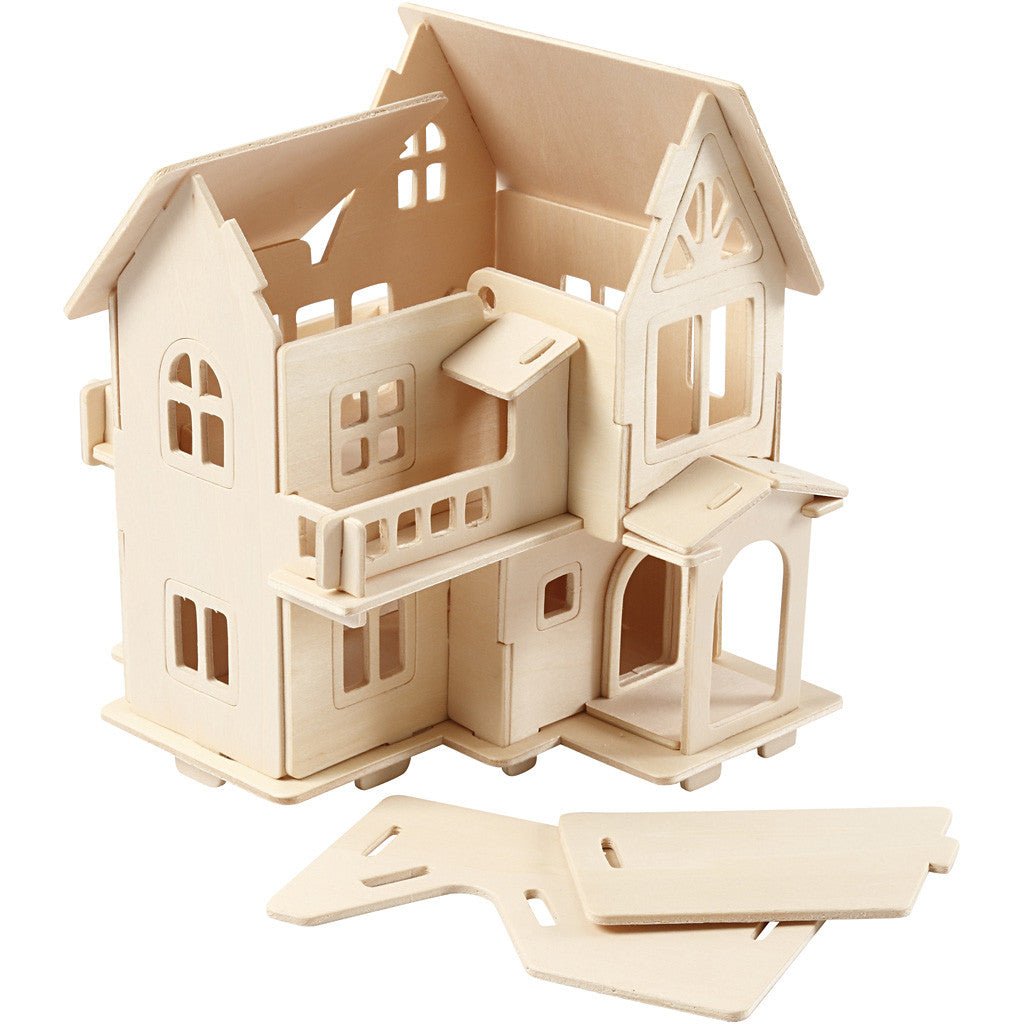 House with Balcony Plywood 3D Construction Kit Toys Children Decoration Crafts 15.8x17.5x19.5 cm - House With Balcony - Home - Crafts