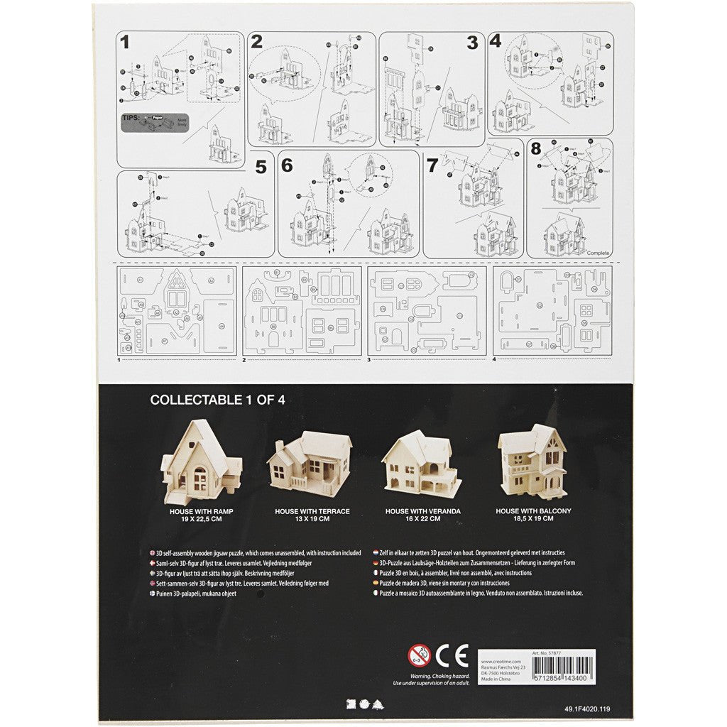 House with Balcony Plywood 3D Construction Kit Toys Children Decoration Crafts 15.8x17.5x19.5 cm - House With Balcony - Home - Crafts