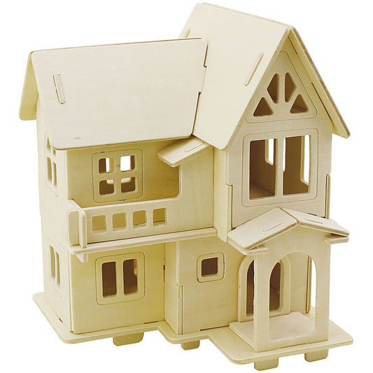 House with Balcony Plywood 3D Construction Kit Toys Children Decoration Crafts 15.8x17.5x19.5 cm - House With Balcony - Home - Crafts
