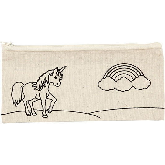 Light Natural Colour Unicorn Print Motif Cotton Pencil Case For Storage 245 g/m2 - Home - Crafts
