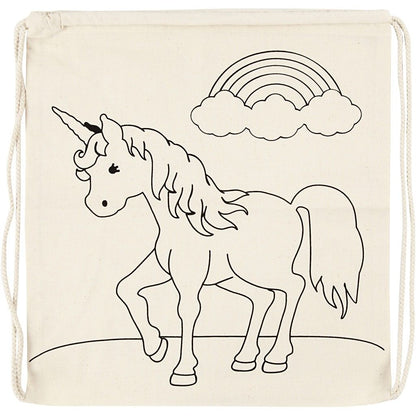 Light Natural Colour Unicorns Print Motif Cotton Drawstring Bag Storage 110 g/m2 - Home - Crafts