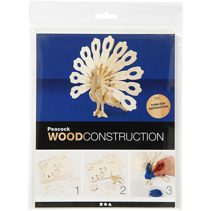 Light Wood 3D Construction Figure Kit Toys Decoration Crafts 10x20.5x17.5cm - Peacock - Home - Crafts