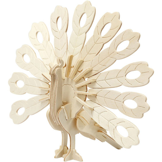 Light Wood 3D Construction Figure Kit Toys Decoration Crafts 10x20.5x17.5cm - Peacock - Home - Crafts
