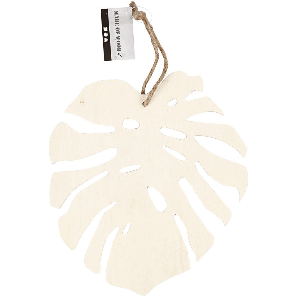 Light Wood Carved Monstera Leaf With String Hanging Decoration Crafts W: 19 cm - Home - Crafts