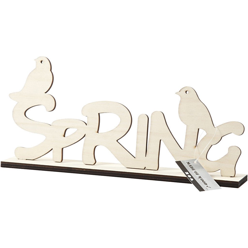 Light Wood Decoration Word Motif On Plank Crafts H: 13.5 cm L: 29 cm - Spring Birds - Home - Crafts